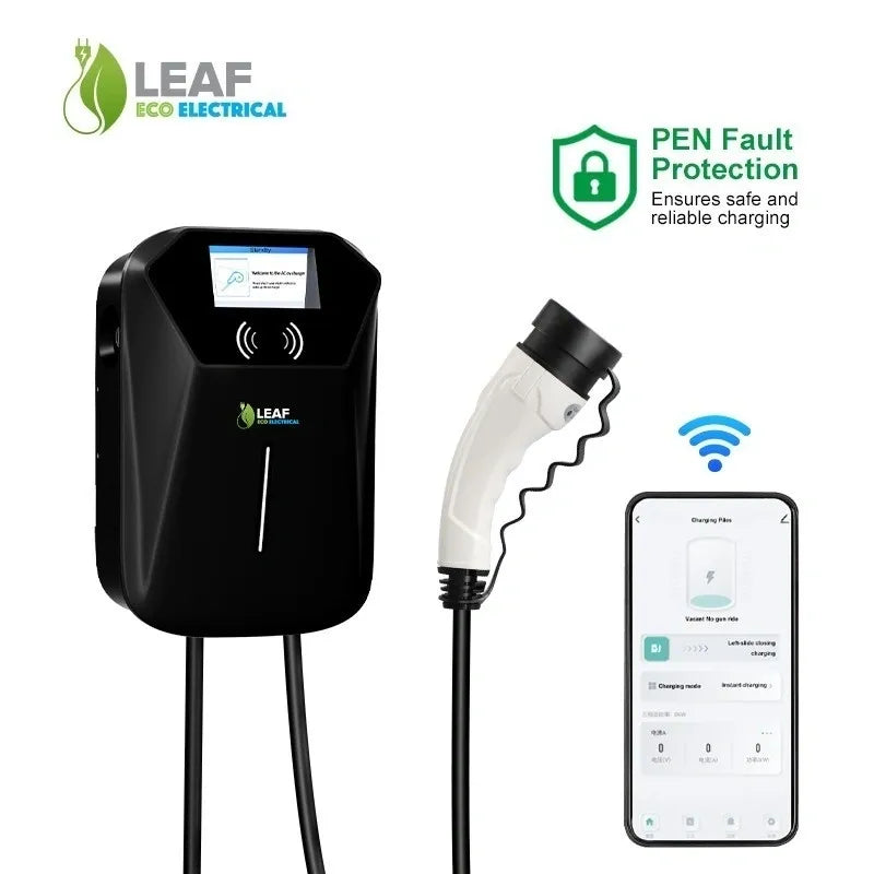 LEAF 7.4kW Tethered EV Charger – Black | Smart Wi-Fi | Type 2 Main image