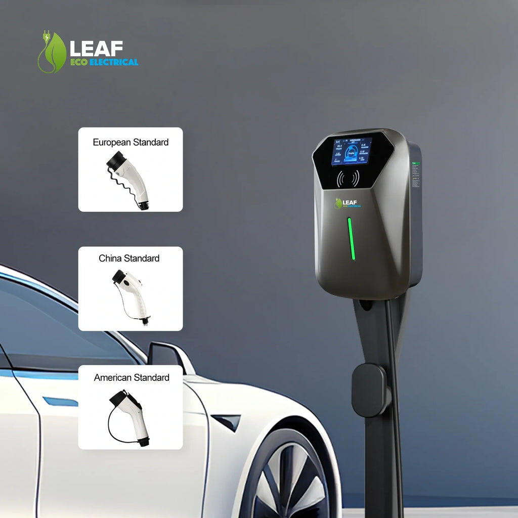 LEAF 7.4kW Tethered EV Charger – Grey | Smart Wi-Fi | Type 2