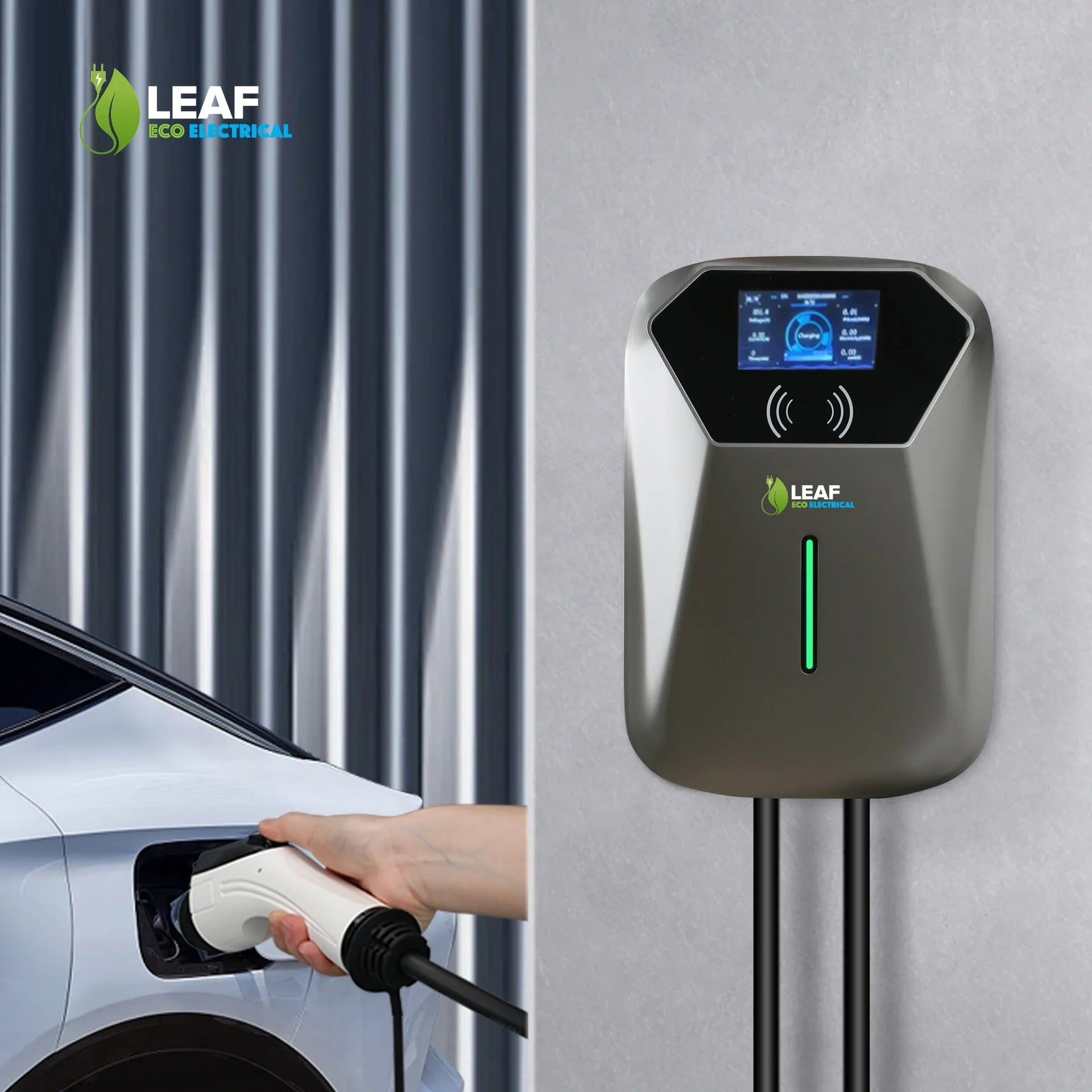 LEAF 7.4kW Tethered EV Charger – Grey | Smart Wi-Fi | Type 2 Main image