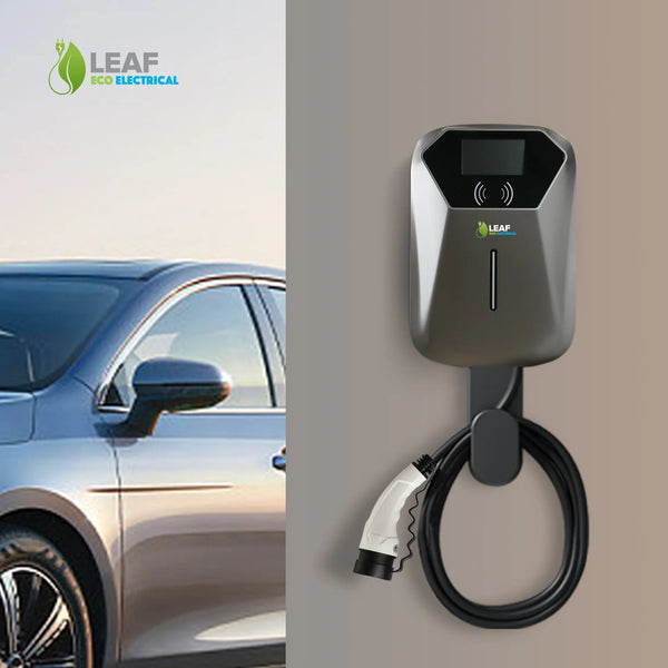 LEAF 7.4kW Tethered EV Charger – Grey | Smart Wi-Fi | Type 2