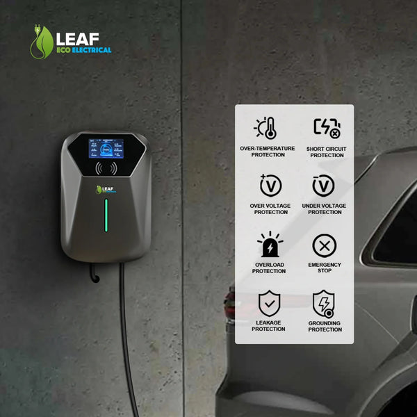 LEAF 7.4kW Tethered EV Charger – Grey | Smart Wi-Fi | Type 2