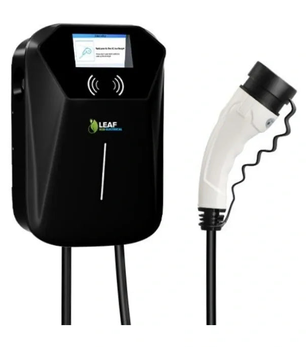 LEAF 7.4kW Tethered EV Charger – Black | Smart Wi-Fi | Type 2