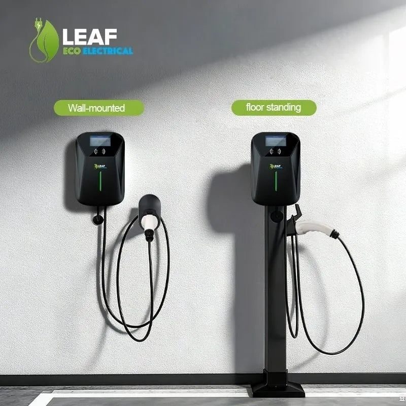 LEAF 7.4kW Tethered EV Charger – Black | Smart Wi-Fi | Type 2