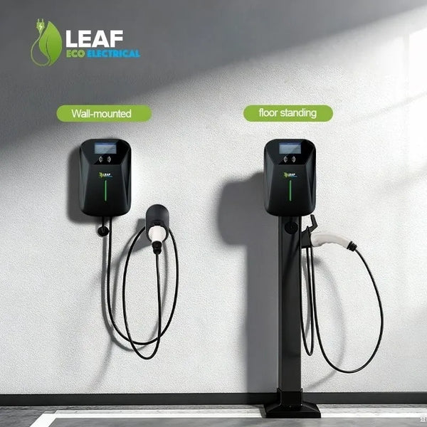 LEAF 7.4kW Tethered EV Charger – Black | Smart Wi-Fi | Type 2