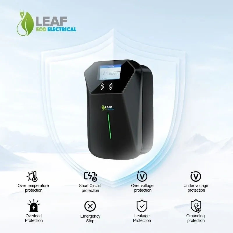 LEAF 7.4kW Tethered EV Charger – Black | Smart Wi-Fi | Type 2