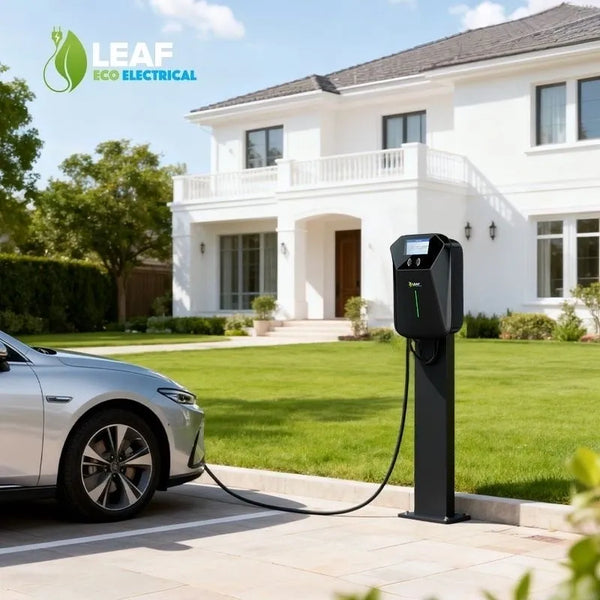 LEAF 7.4kW Tethered EV Charger – Black | Smart Wi-Fi | Type 2