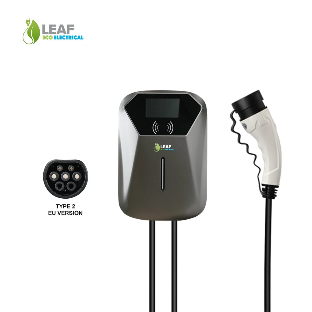 LEAF 22kW Tethered EV Charger – Grey | Three Phase | Smart Wi-Fi | Type 2